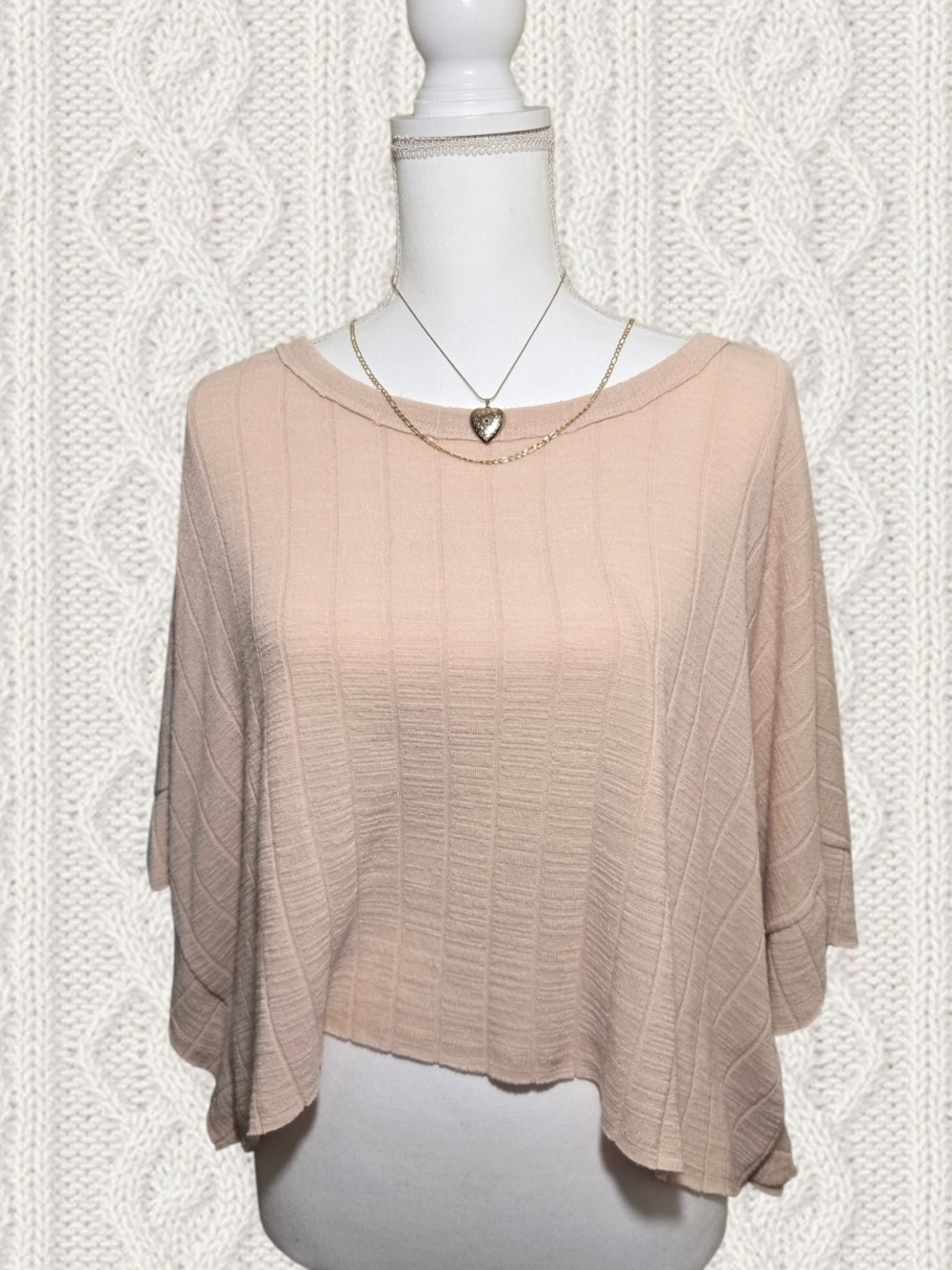 Light Blush Knit Poncho Sweater - Women's Shrug